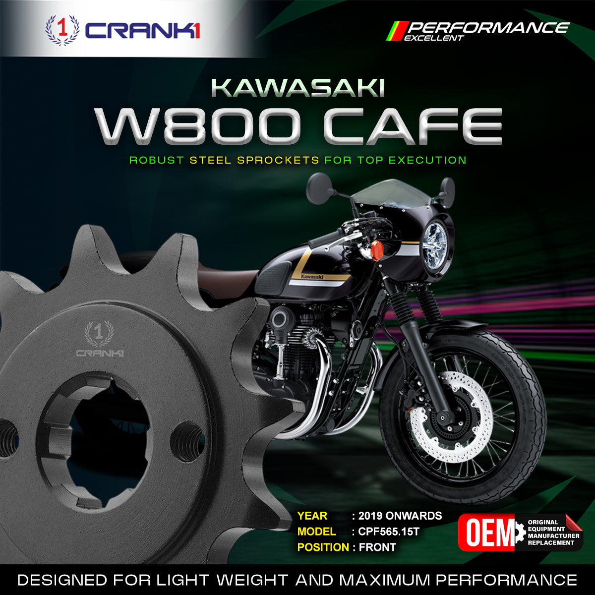 Sprocket For Kawasaki W800 Cafe 2019 Onwards - Front - CPF565 15T - CRANK1