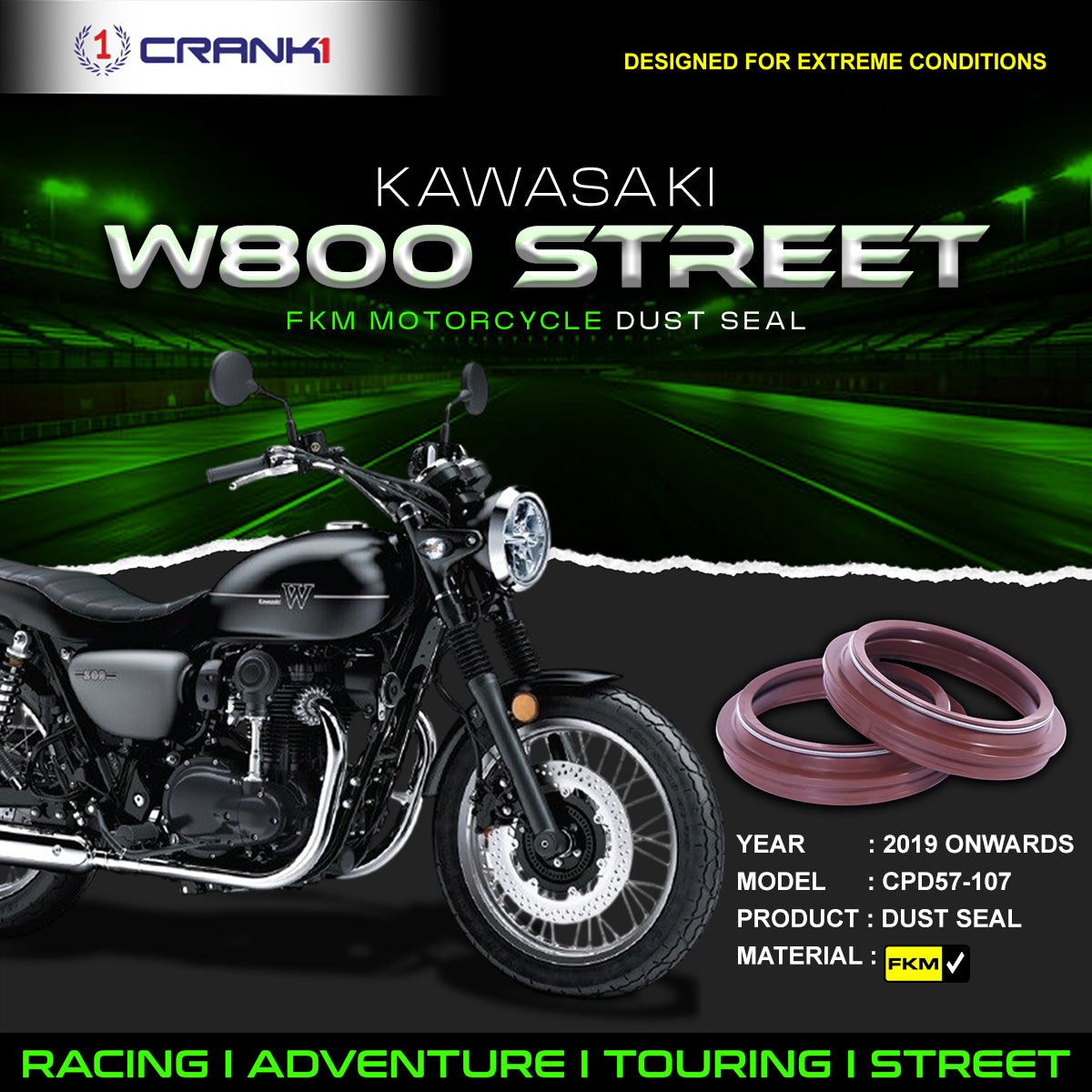 Fork Dust Seals Pair For Kawasaki W800 Street 2019 Onwards - CPD57-107 - CRANK1