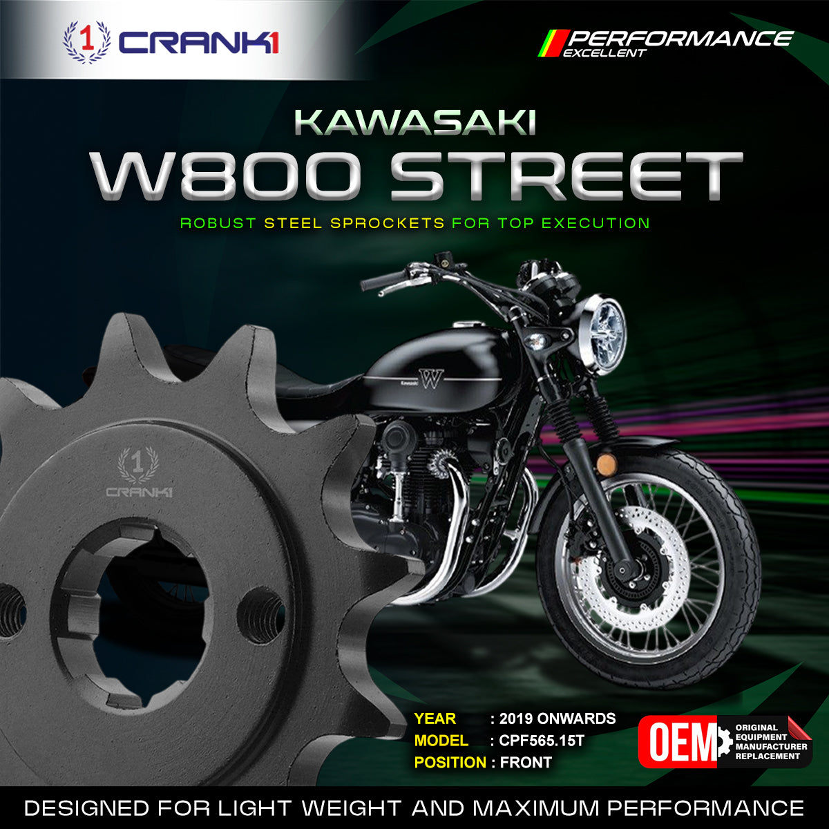 Sprocket For Kawasaki W800 Street 2019 Onwards - Front - CPF565 15T - CRANK1
