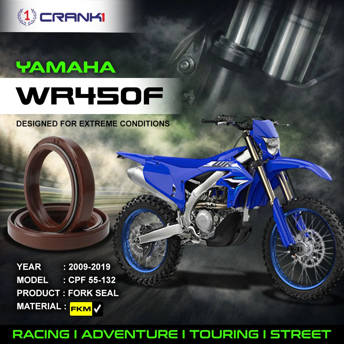 Fork Oil Seals Pair For Yamaha WR450F 2009-2019 - CPF55-132 - CRANK1