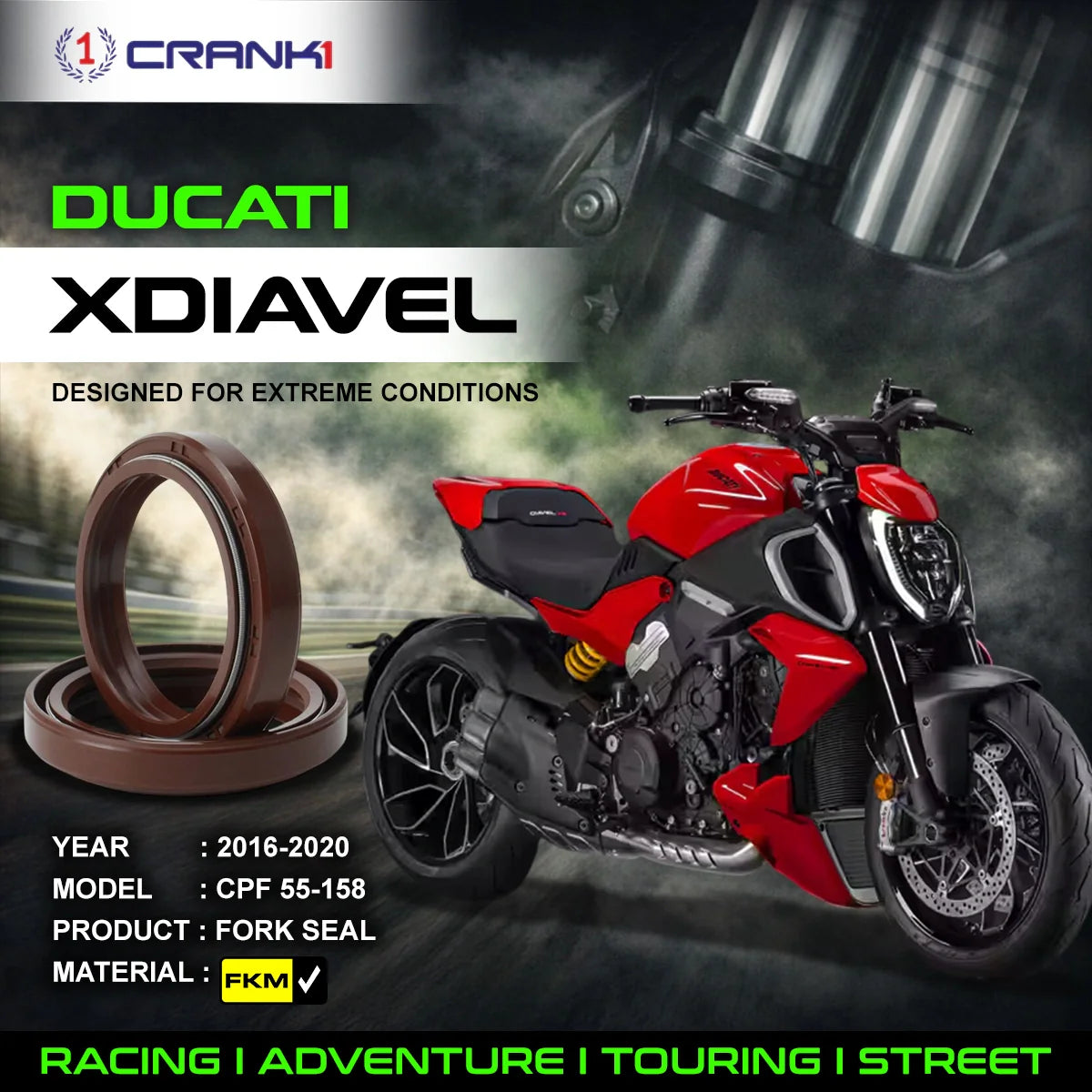 Fork Oil Seals Pair For Ducati XDiavel 2016-2020 - CPF55-158 - CRANK1