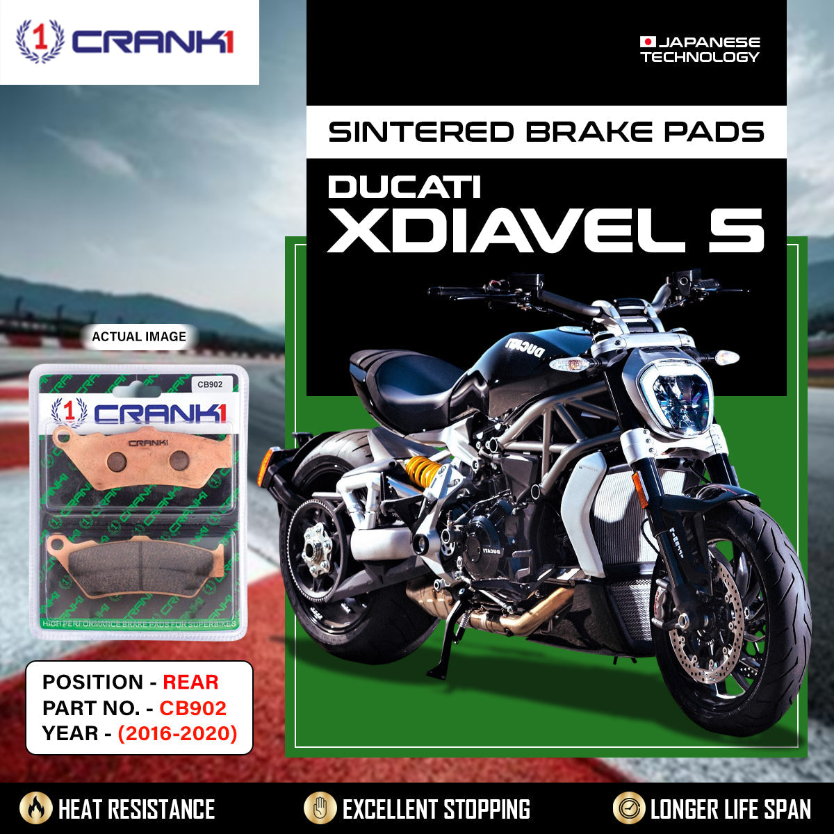 Sintered Brake Pads For Ducati XDiavel S 2016-2020 - Rear - CB902 - 1 Set - CRANK1