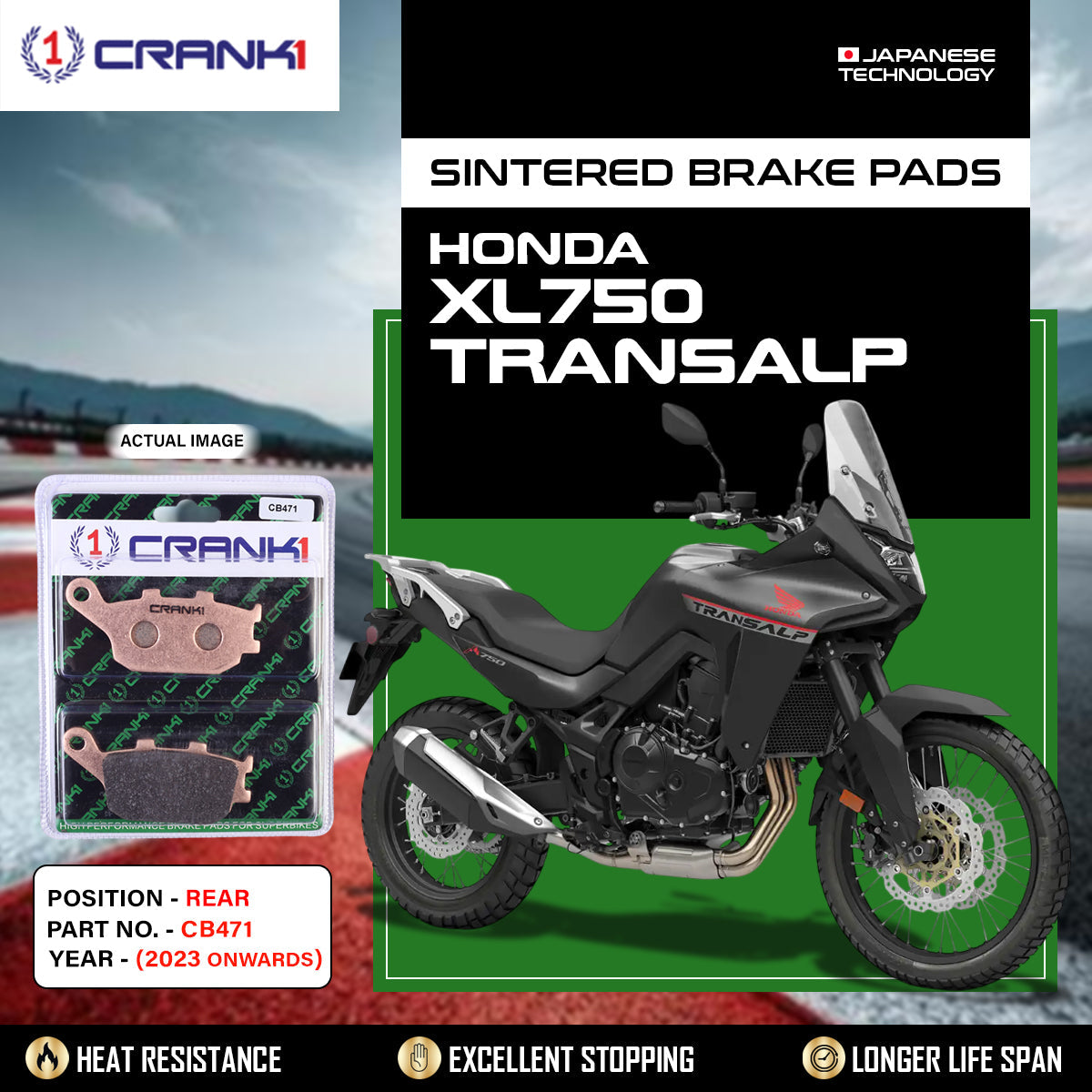 Sintered Brake Pads For Honda XL750 Transalp 2023 Onwards - Rear - CB471 - 1 Set - CRANK1
