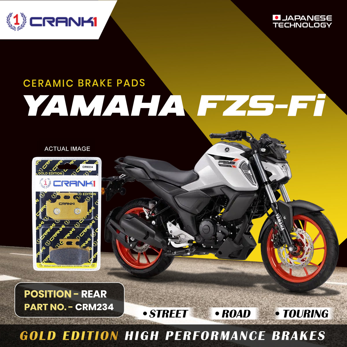 Ceramic Brake Pads For Yamaha FZS Fi Rear CRM234 1 Set CRANK1