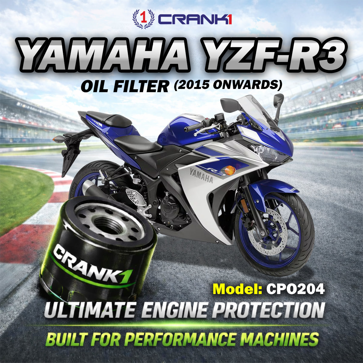 Oil Filter For Yamaha YZF-R3 2015 Onwards - CPO204 - CRANK1