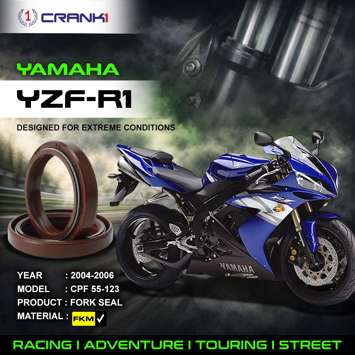 Fork Oil Seals Pair For Yamaha YZF-R1 2004-2006 - CPF55-123 - CRANK1