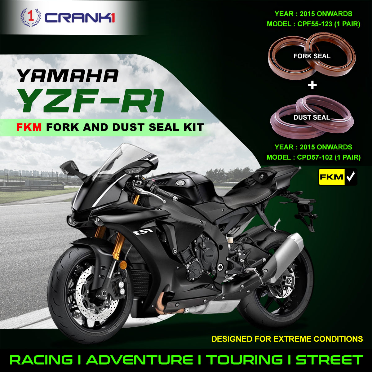 Fork And Dust Seals Kit For Yamaha YZF-R1 2015 Onwards - CRANK1