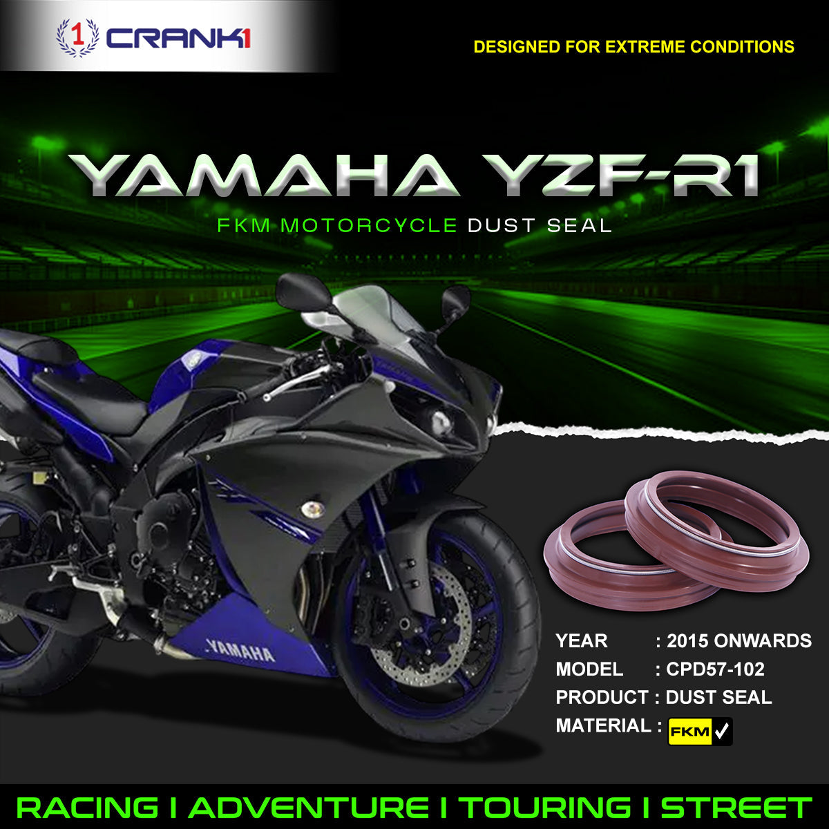 Fork Dust Seals Pair For Yamaha YZF-R1 2015 Onwards - CPD57-102 - CRANK1