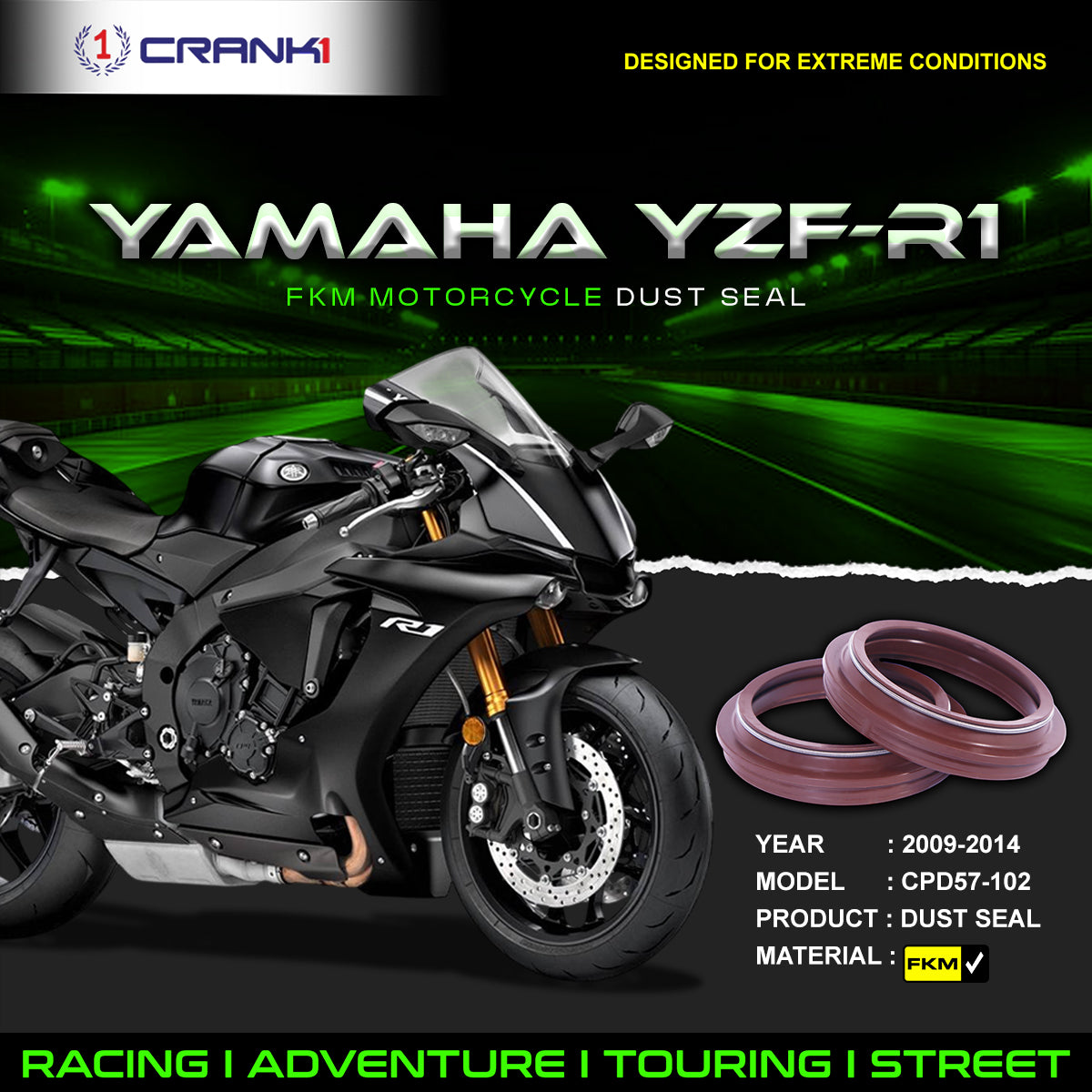 Fork Dust Seals Pair For Yamaha YZF-R1 2009-2014 - CPD57-102 - CRANK1