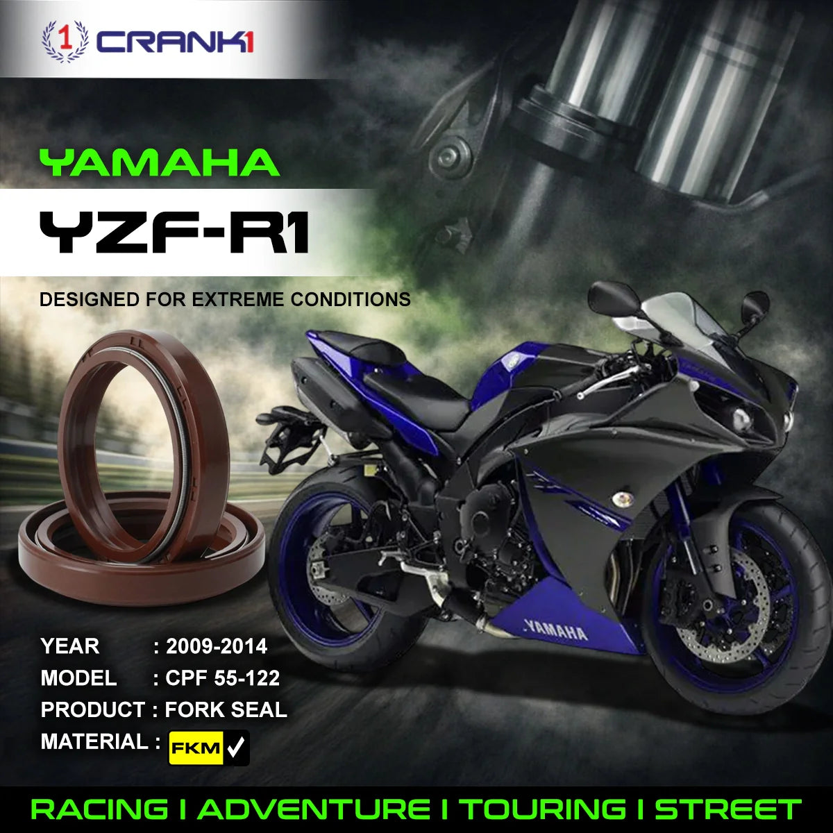 Fork Oil Seals Pair For Yamaha YZF-R1 2009-2014 - CPF55-122 - CRANK1