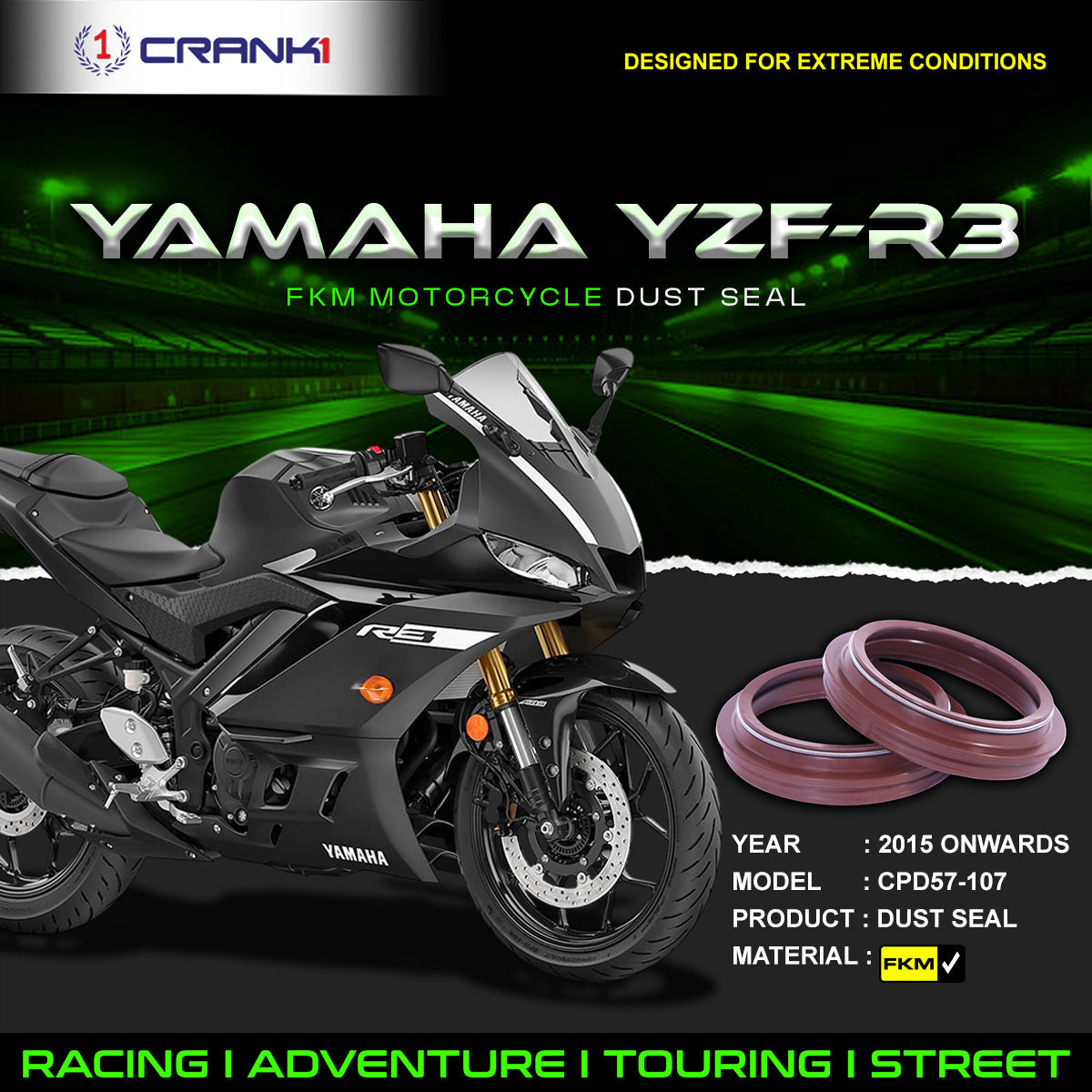Fork Dust Seals Pair For Yamaha YZF-R3 2015 Onwards - CPD57-107 - CRANK1