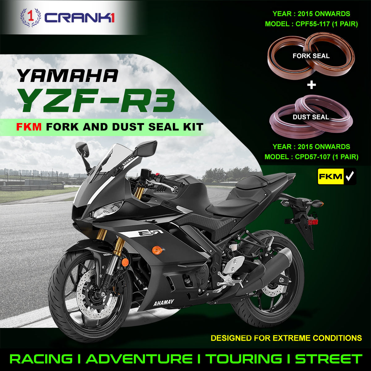 Fork And Dust Seals Kit For Yamaha YZF-R3 2015 Onwards - CRANK1