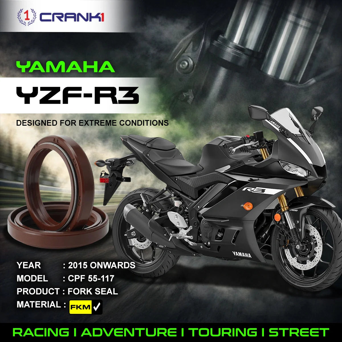 Fork Oil Seals Pair For Yamaha YZF-R3 2015 Onwards - CPF55-117 - CRANK1
