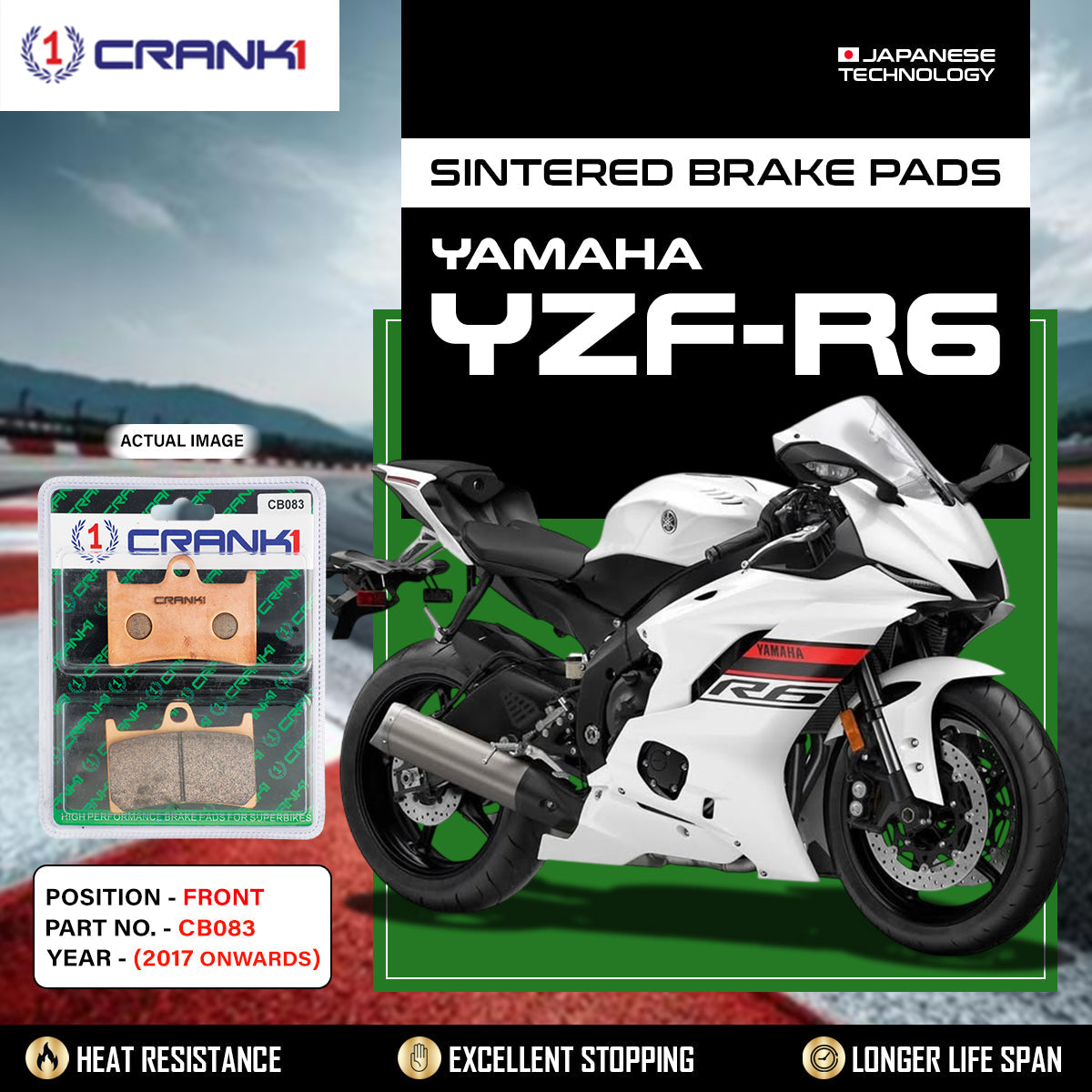 Sintered Brake Pads For Yamaha YZF-R6 2017 Onwards - Front - CB083 - 2 Sets - CRANK1