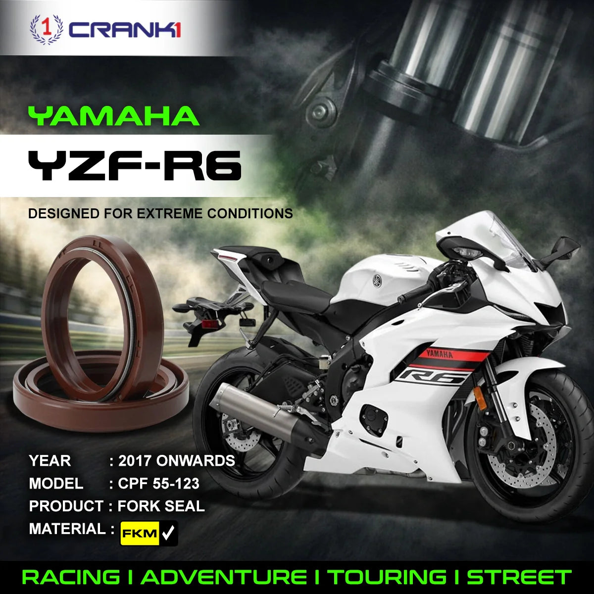 Fork Oil Seals Pair For Yamaha YZF-R6 2017 Onwards - CPF55-123 - CRANK1