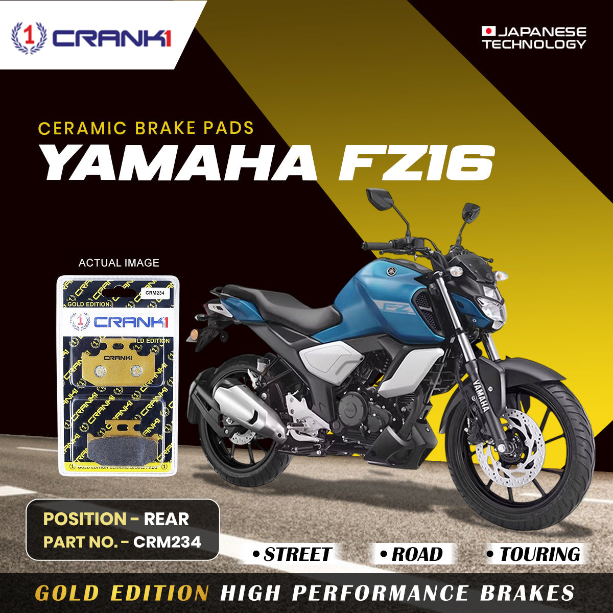 Ceramic Brake Pads For Yamaha FZ16 Rear CRM234 1 Set CRANK1