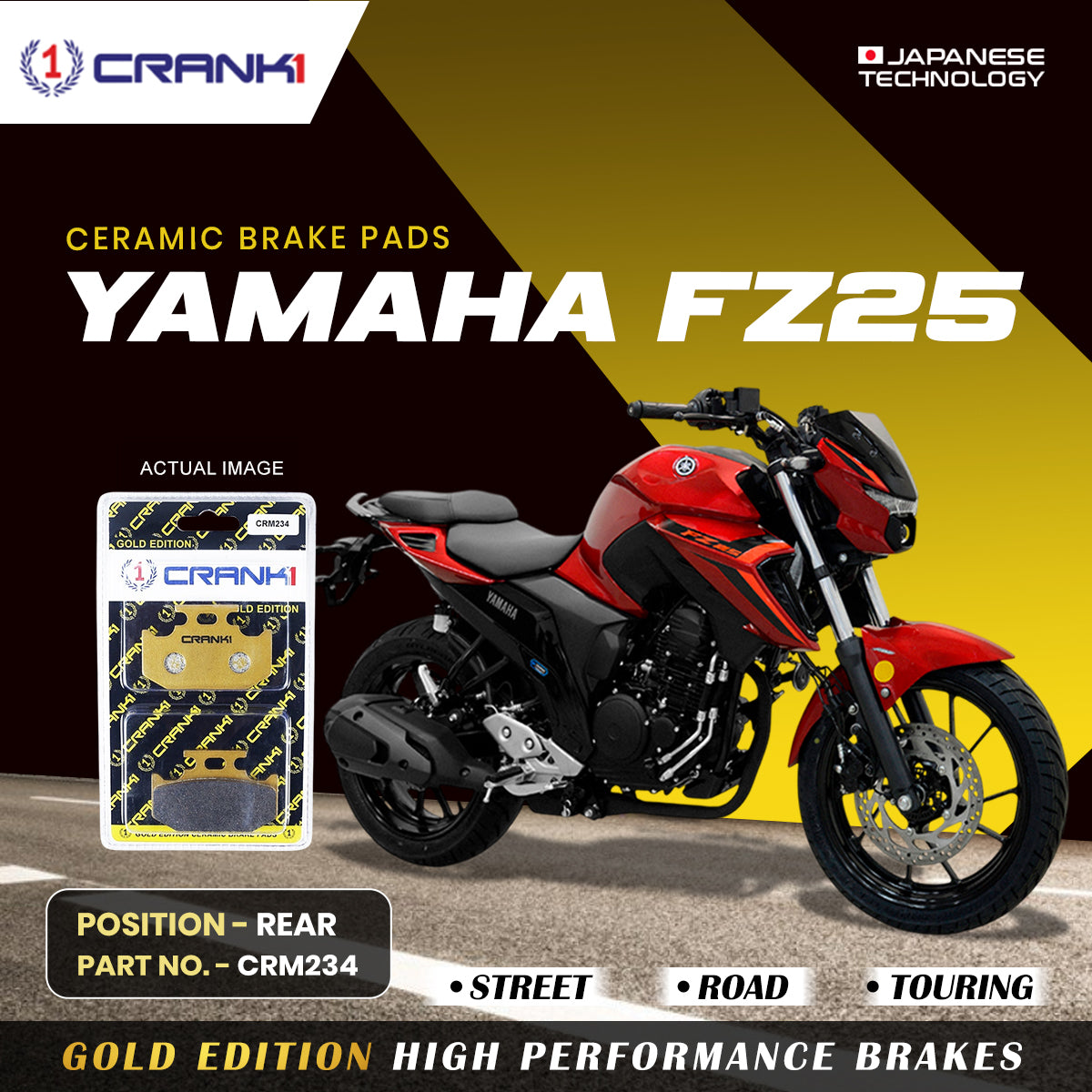 Ceramic Brake Pads For Yamaha FZ25 Rear CRM234 1 Set CRANK1