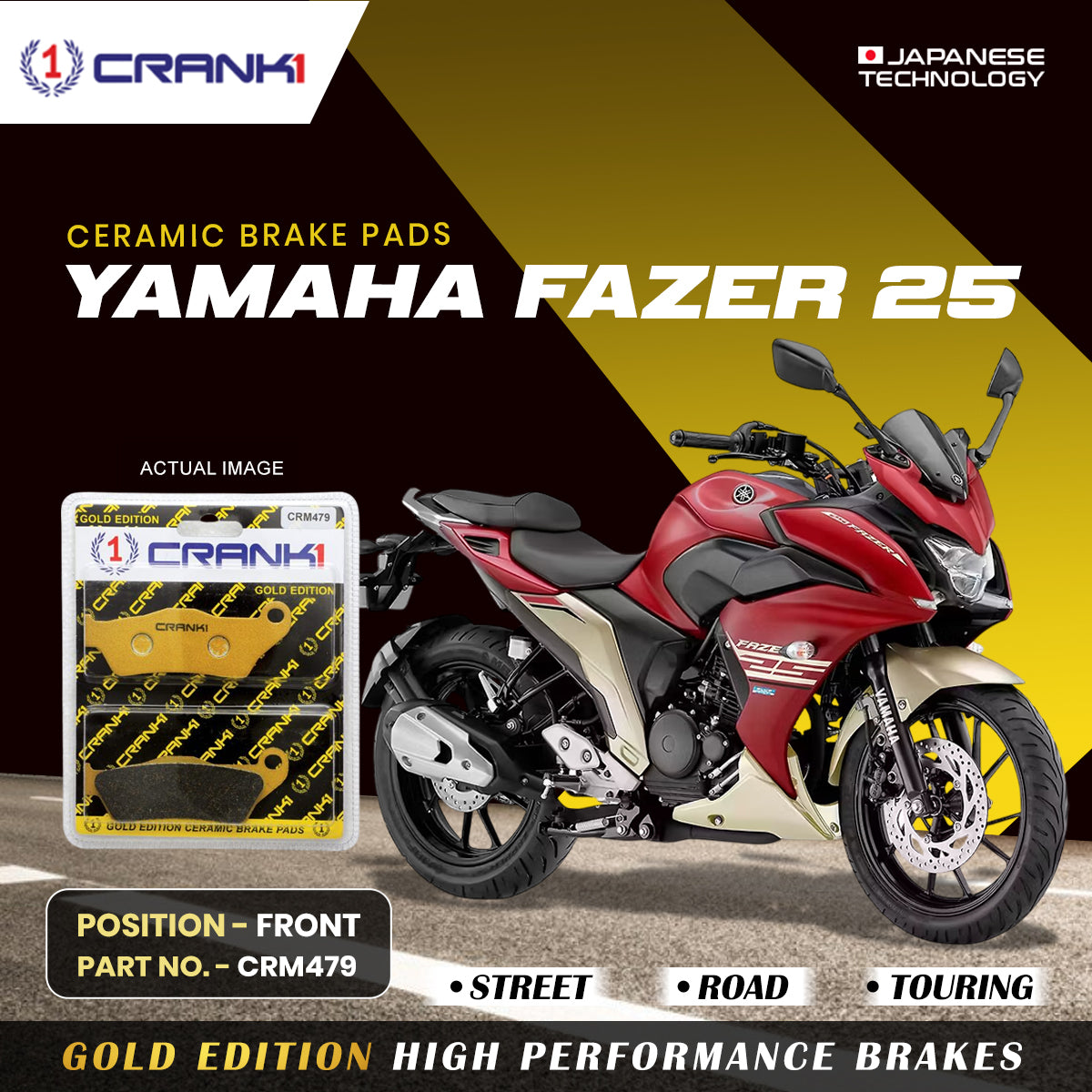 Ceramic Brake Pads For Yamaha Fazer 25 Front CRM479 1 Set CRANK1