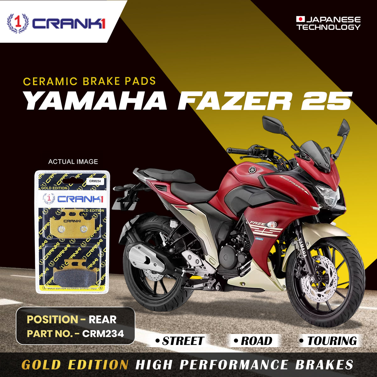 Ceramic Brake Pads For Yamaha Fazer 25 Rear CRM234 1 Set CRANK1
