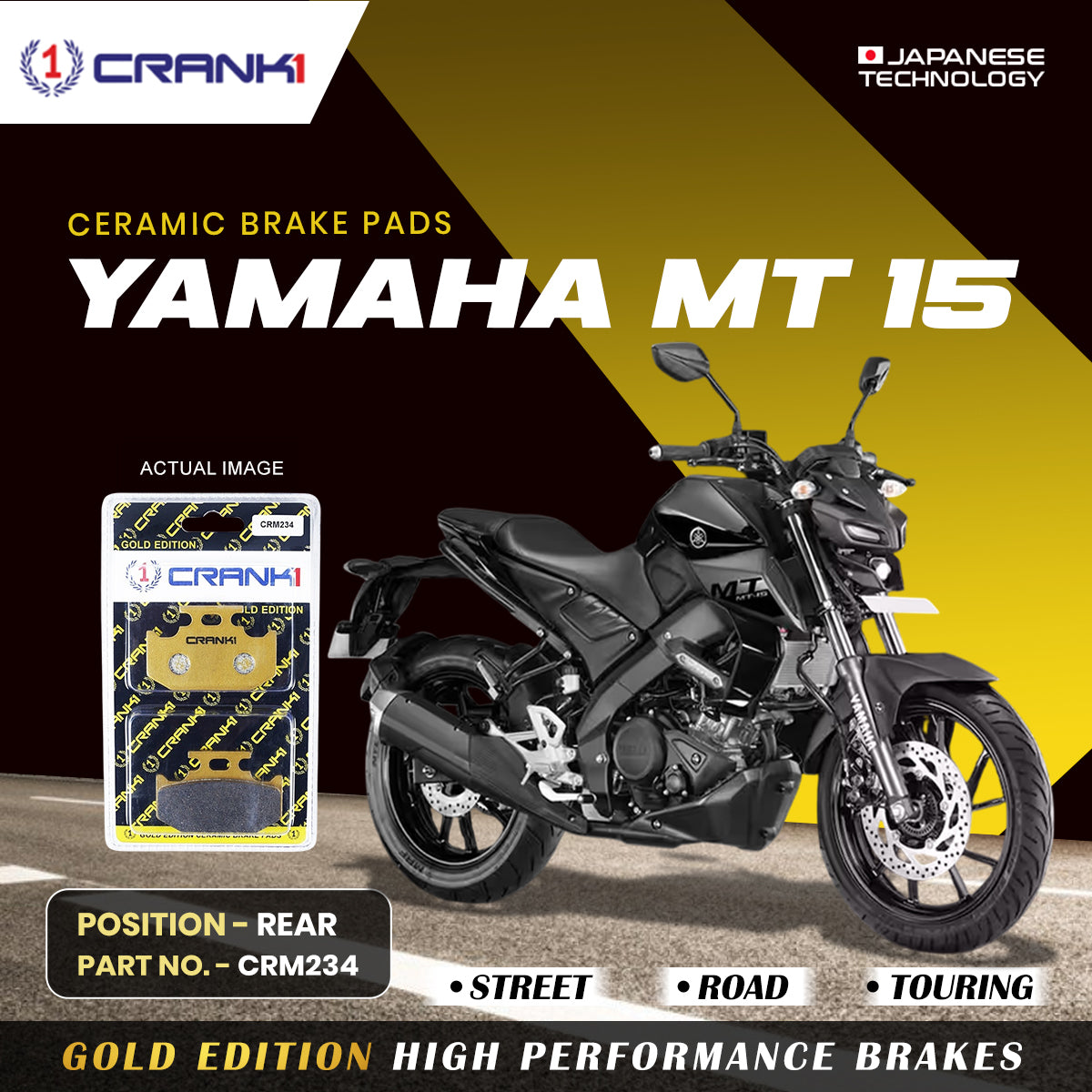 Ceramic Brake Pads For Yamaha MT 15 Rear CRM234 1 Set CRANK1