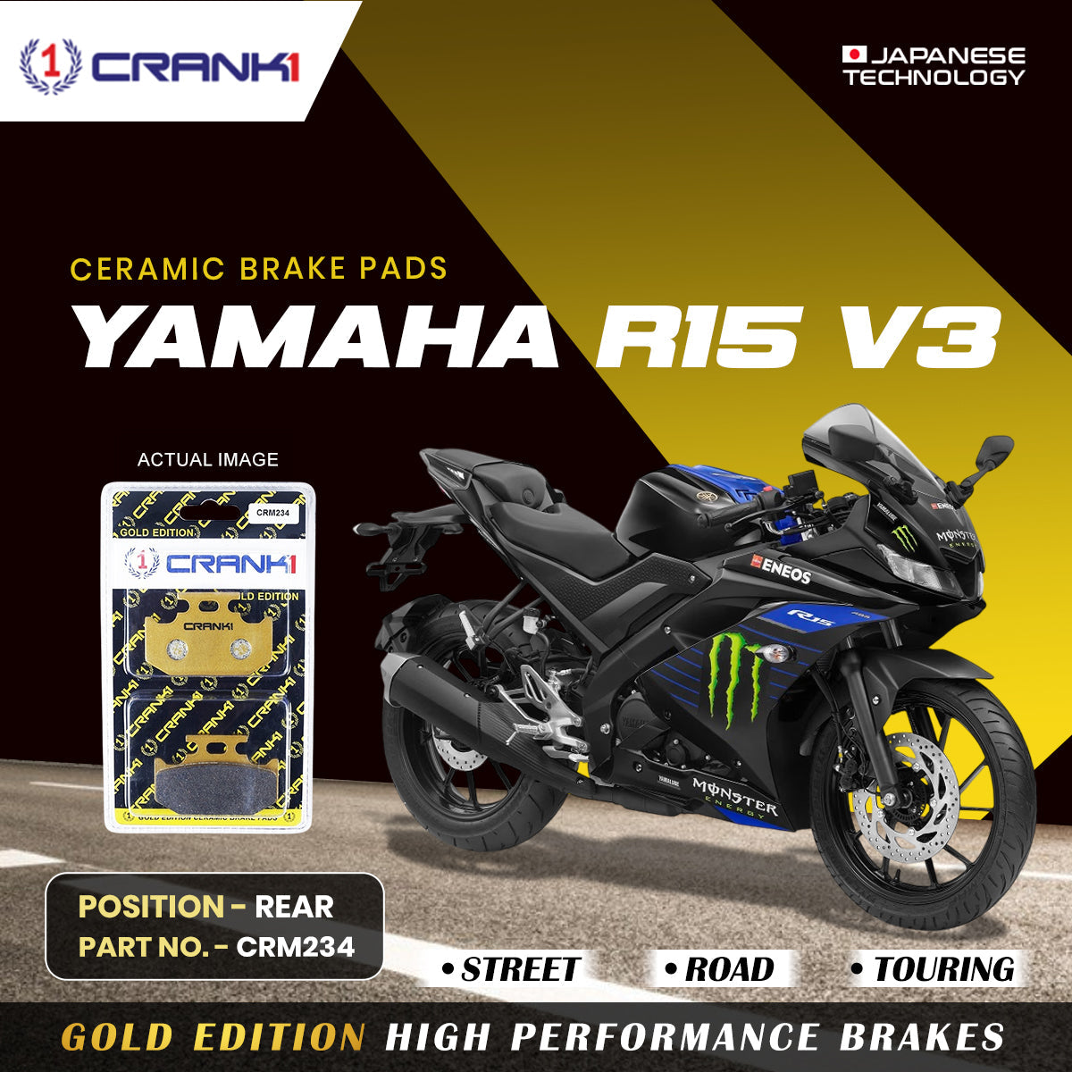 Ceramic Brake Pads For Yamaha R15 V3 Rear CRM234 1 Set CRANK1