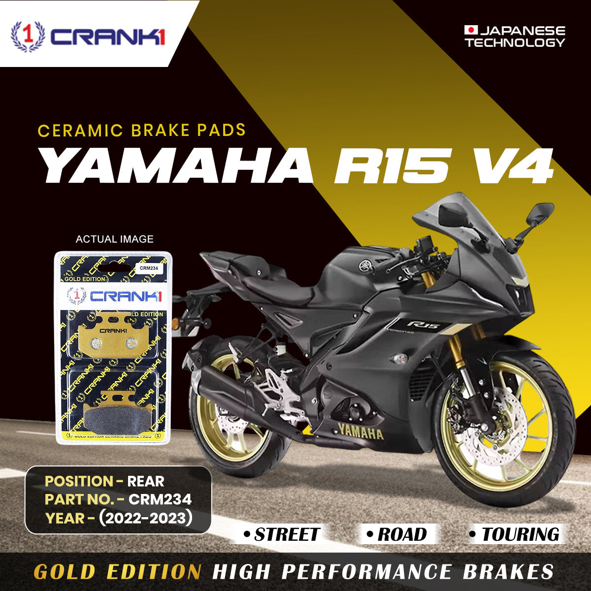 Ceramic Brake Pads For Yamaha R15 V4 2022 2023 Rear CRM234 1 Set CRANK1