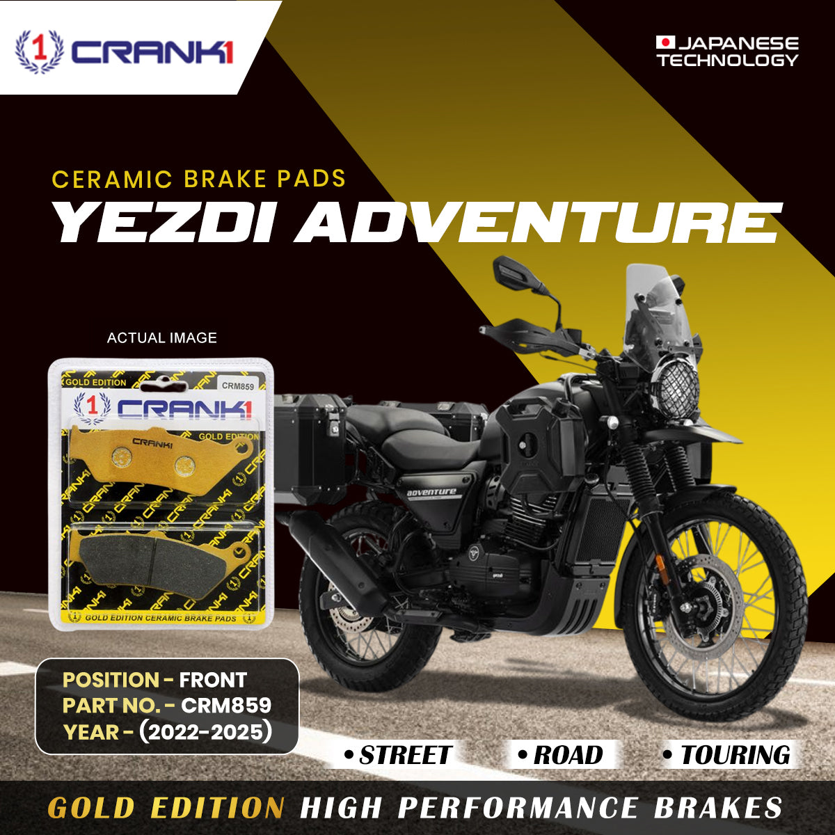Ceramic Brake Pads For Yezdi Adventure 2022 2025 Front CRM859 1 Set CRANK1