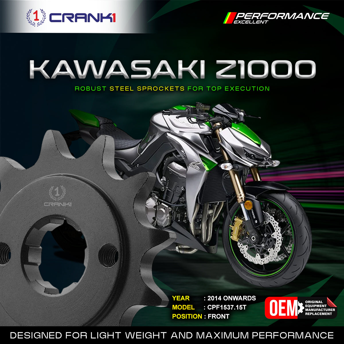 Sprocket For Kawasaki Z1000 2014 Onwards - Front - CPF1537 15T - CRANK1