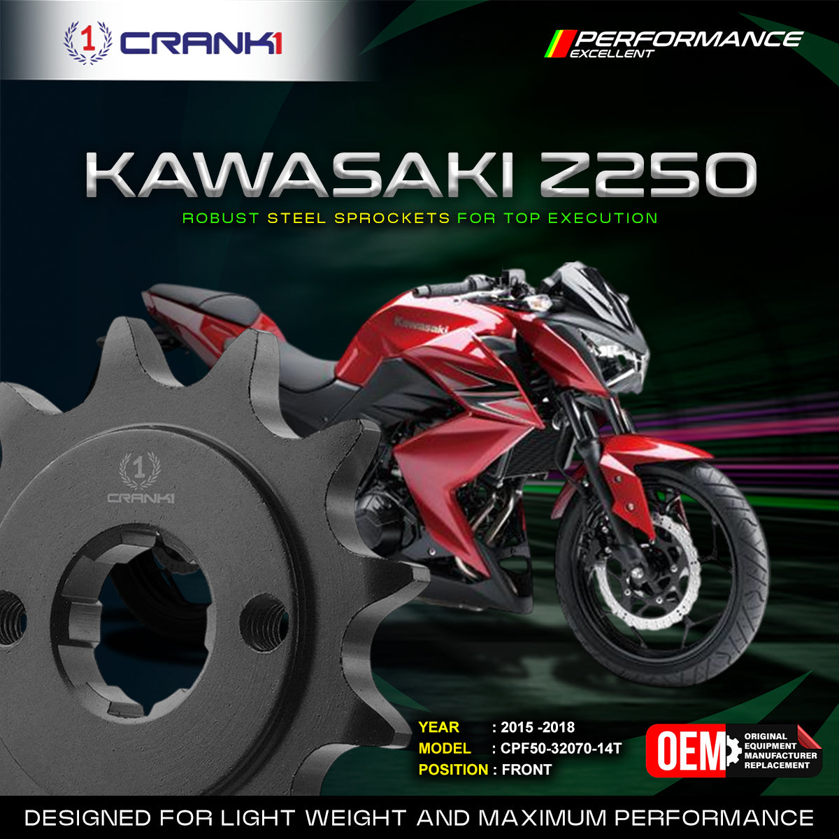 Sprocket For Kawasaki Z250 2015-2018 - Front - CPF50-32070-14T - CRANK1
