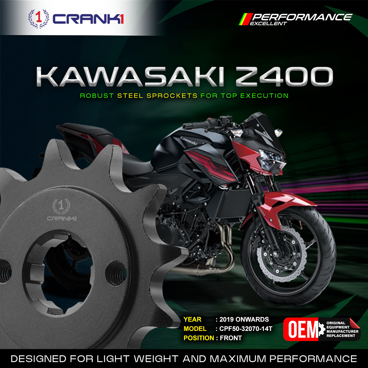 Sprocket For Kawasaki Z400 2019 Onwards - Front - CPF50-32070-14T - CRANK1