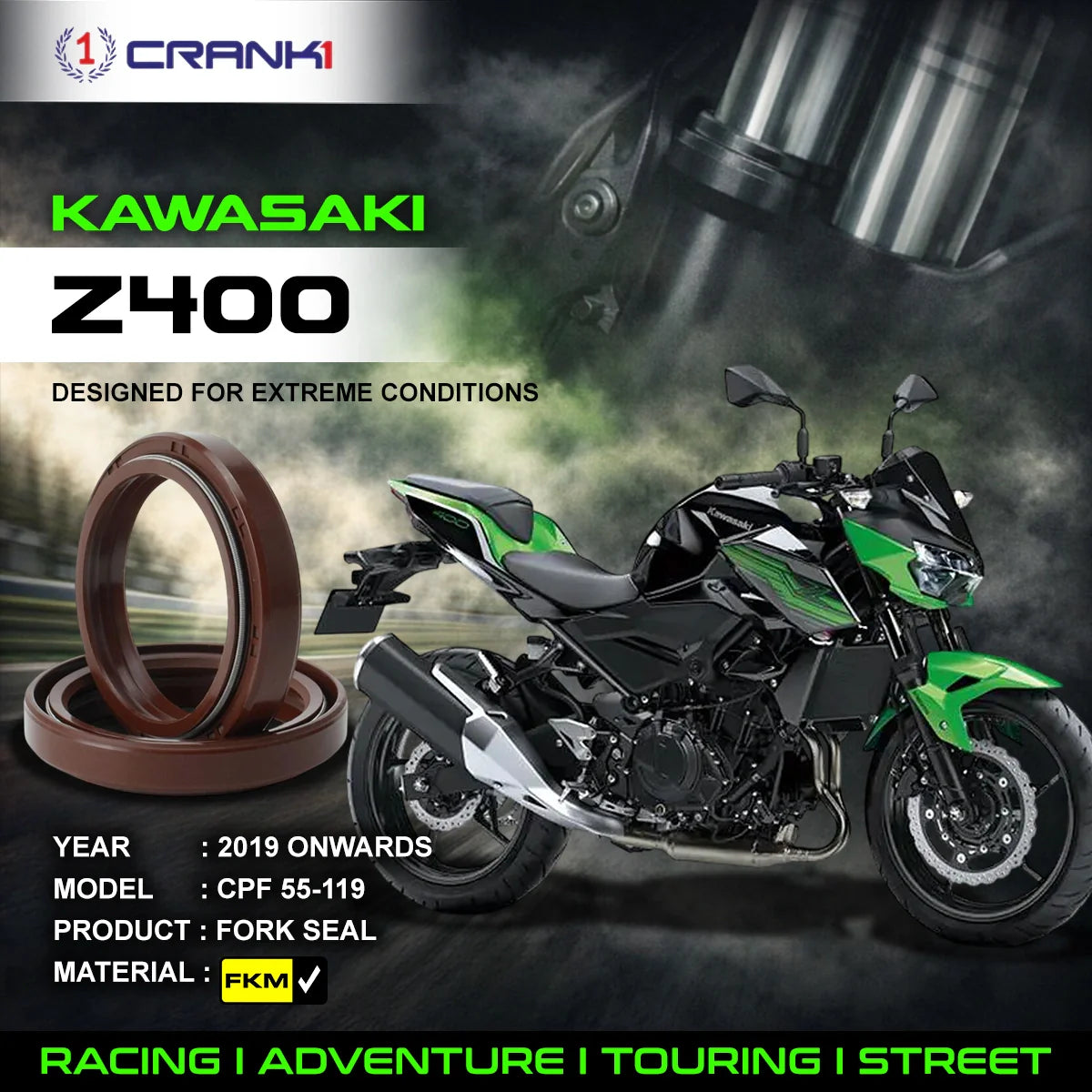 Fork Oil Seals Pair For Kawasaki Z400 2019 Onwards - CPF55-119 - CRANK1
