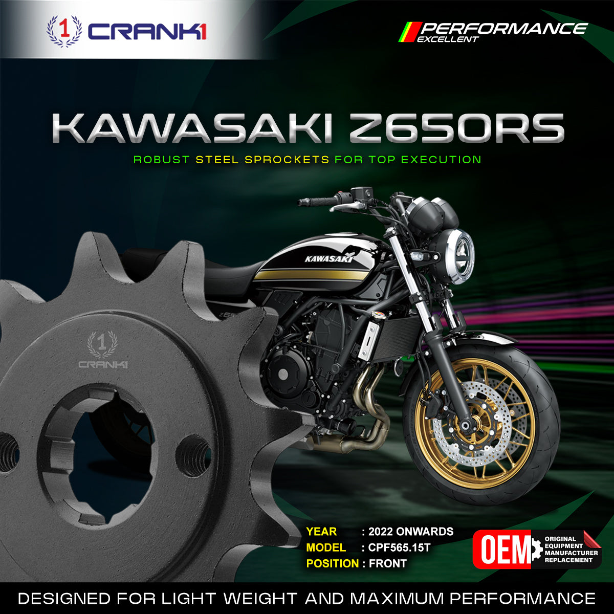 Sprocket For Kawasaki Z650RS 2022 Onwards - Front - CPF565 15T - CRANK1