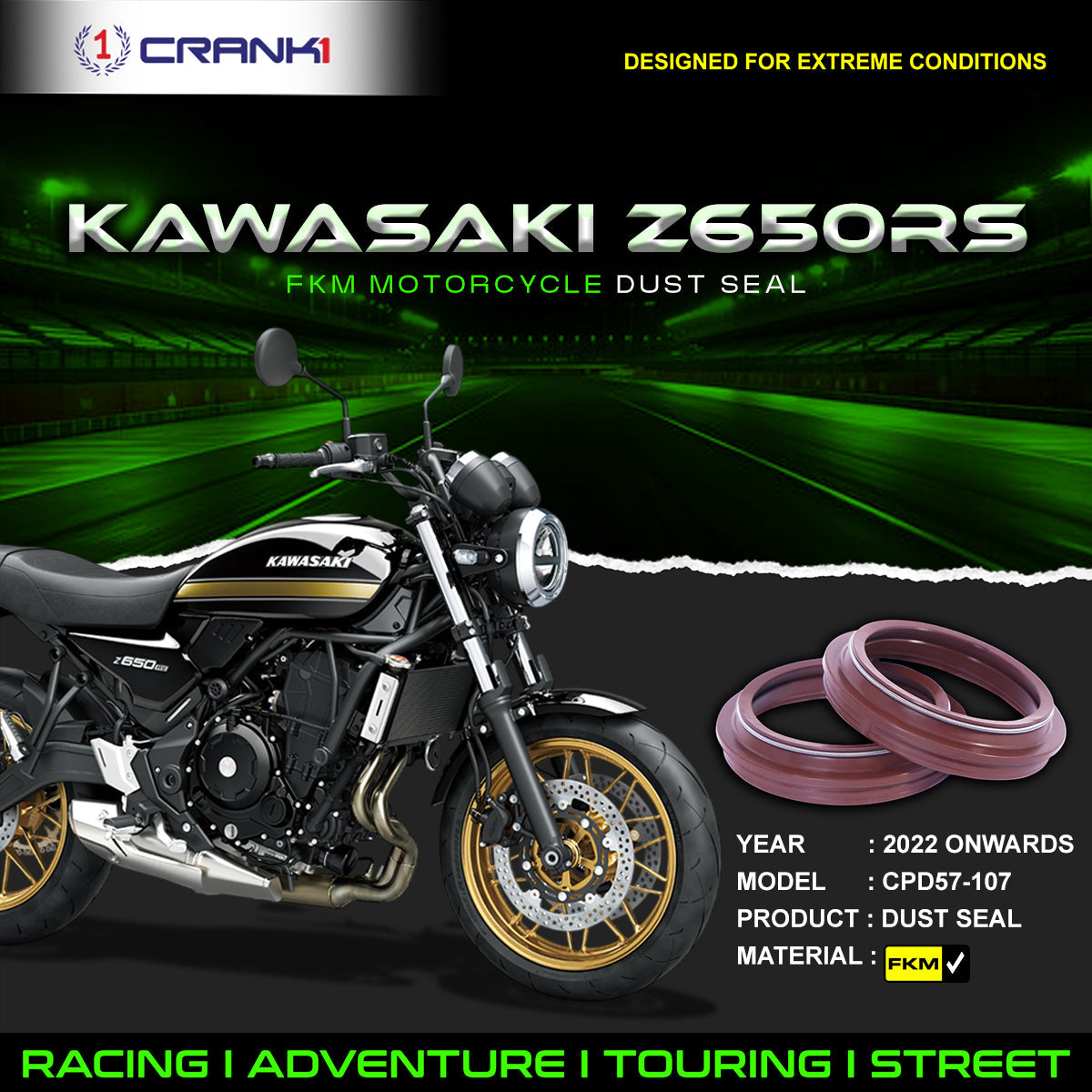 Fork Dust Seals Pair For Kawasaki Z650RS 2022 Onwards - CPD57-107 - CRANK1