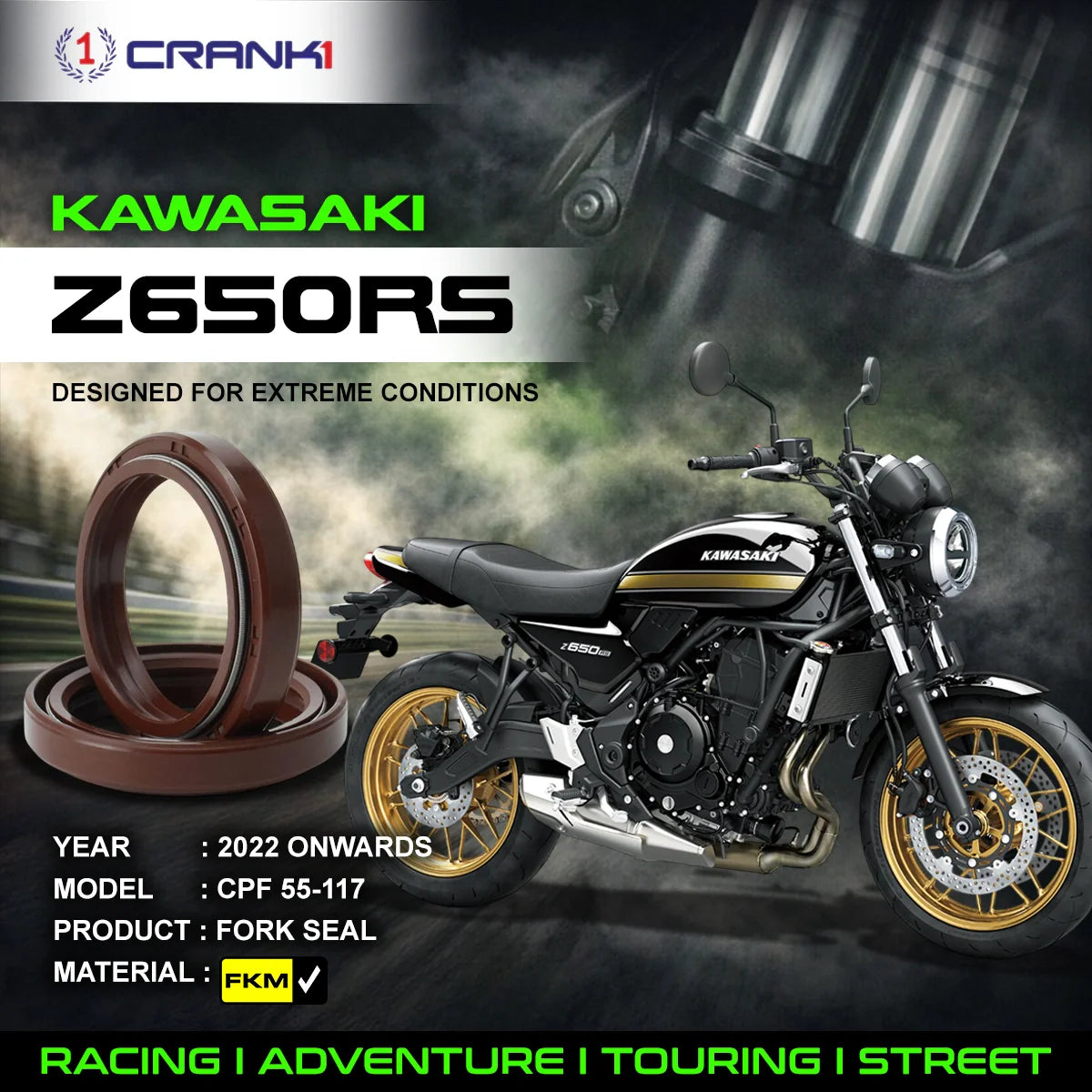 Fork Oil Seals Pair For Kawasaki Z650RS 2022 Onwards - CPF55-117 - CRANK1