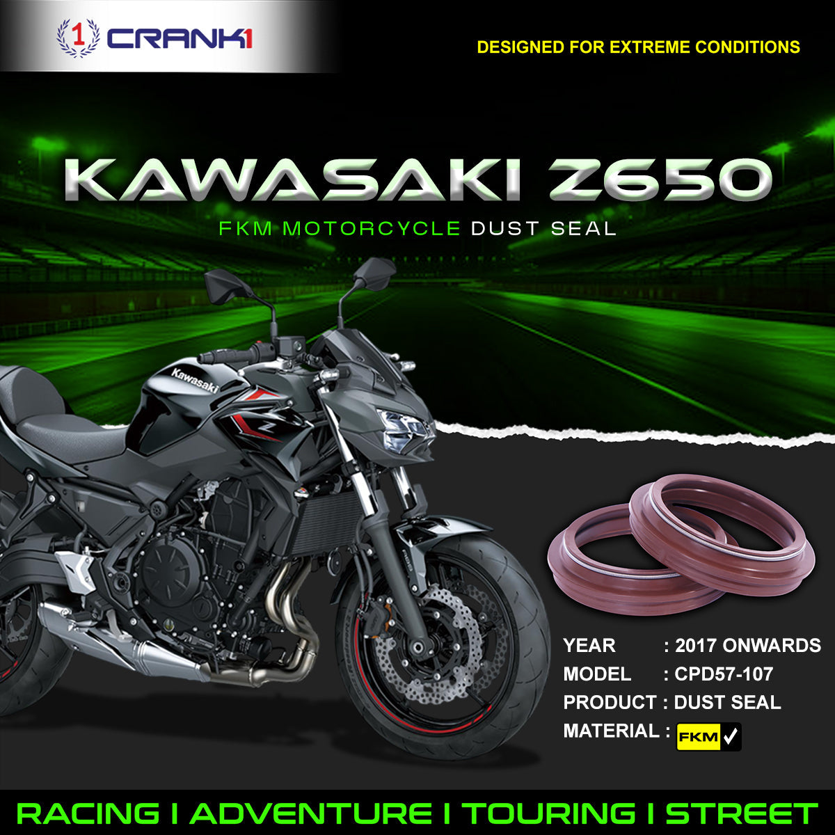 Fork Dust Seals Pair For Kawasaki Z650 2017 Onwards - CPD57-107 - CRANK1