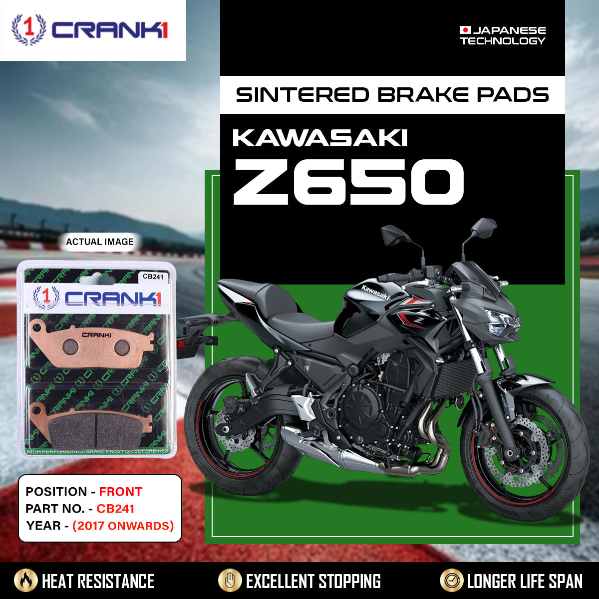 Sintered Brake Pads For Kawasaki Z650 2017 Onwards - Front - CB241 - 2 Sets Required - CRANK1