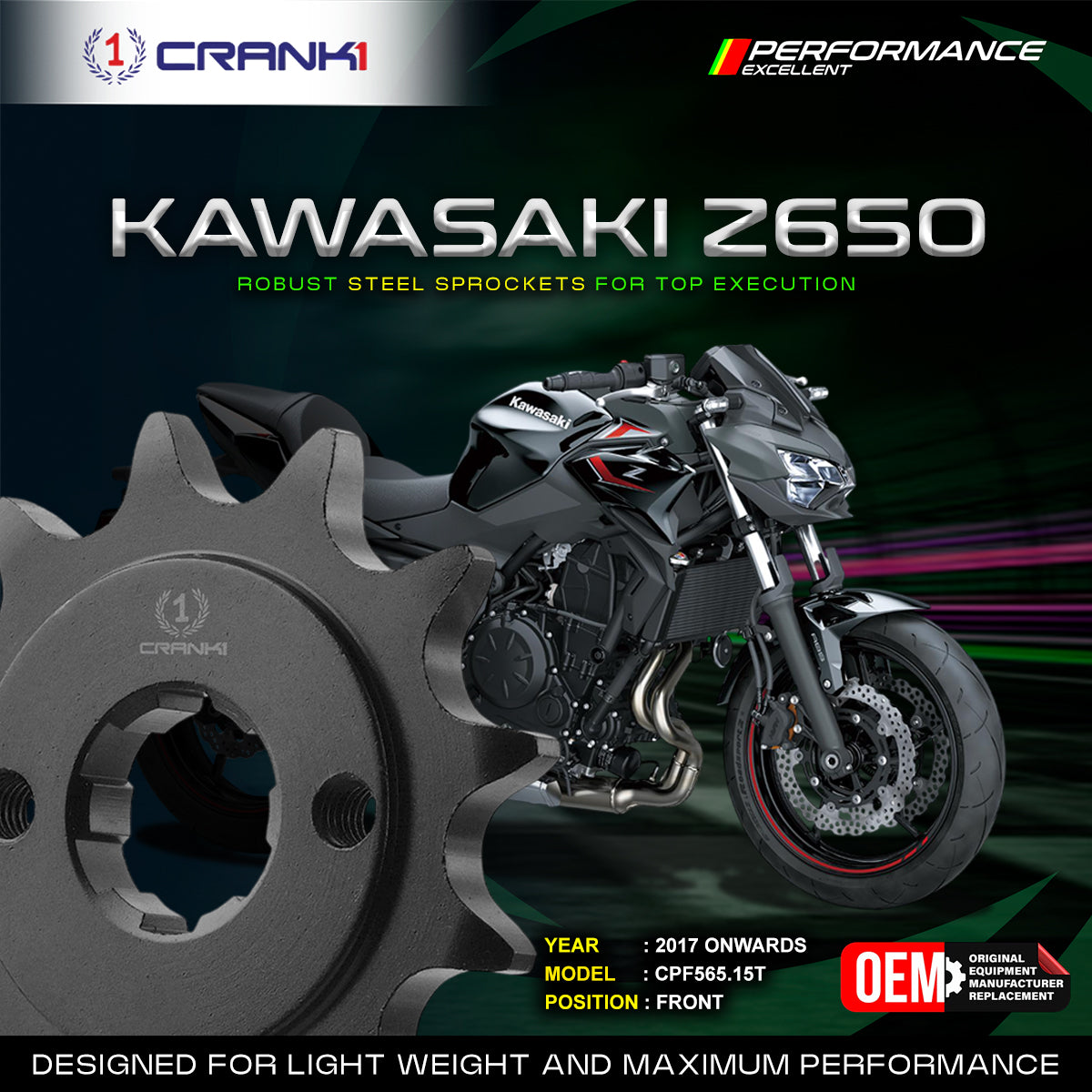 Sprocket For Kawasaki Z650 2017 Onwards - Front - CPF565 15T - CRANK1