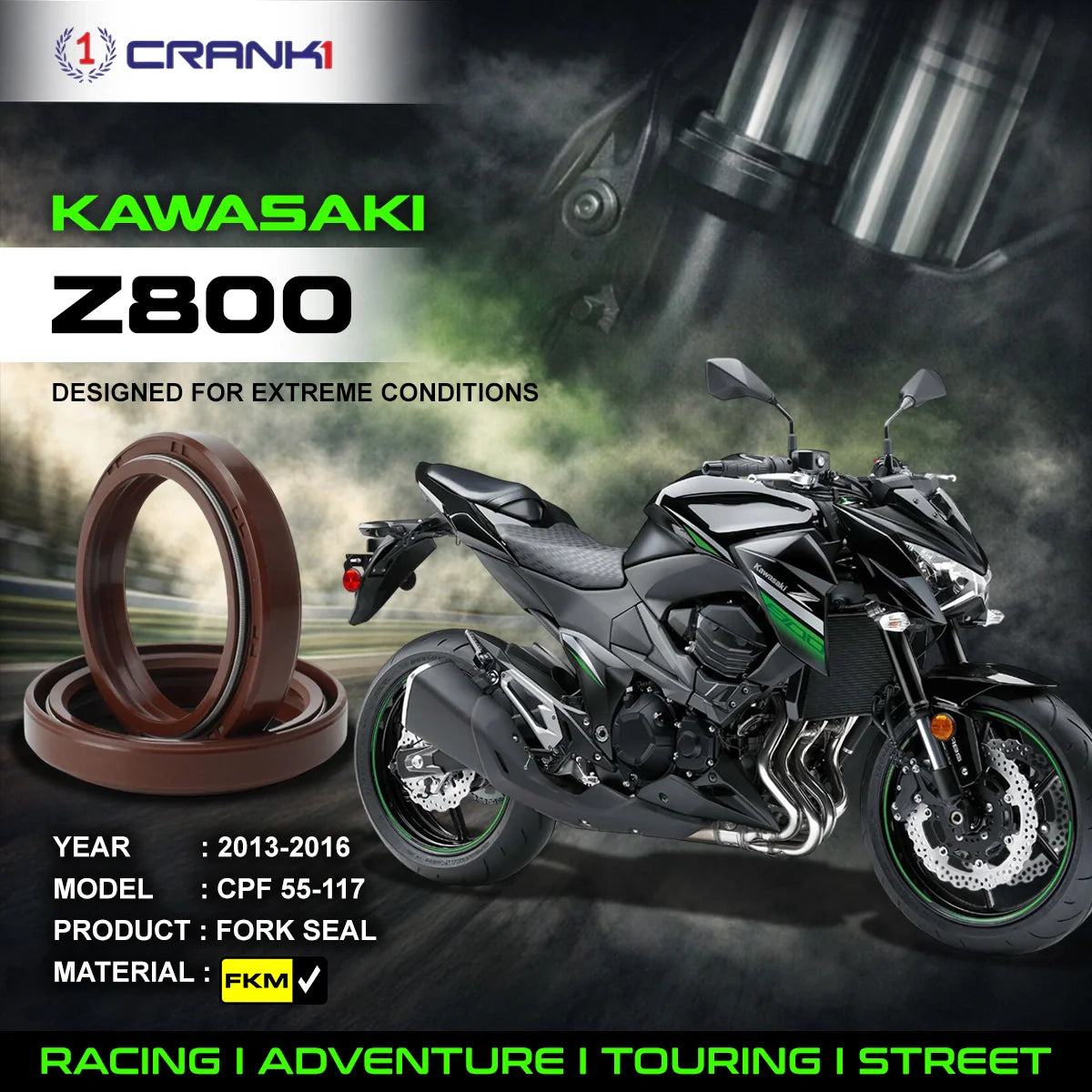 Fork Oil Seals Pair For Kawasaki Z800 2013-2016 - CPF55-117 - CRANK1