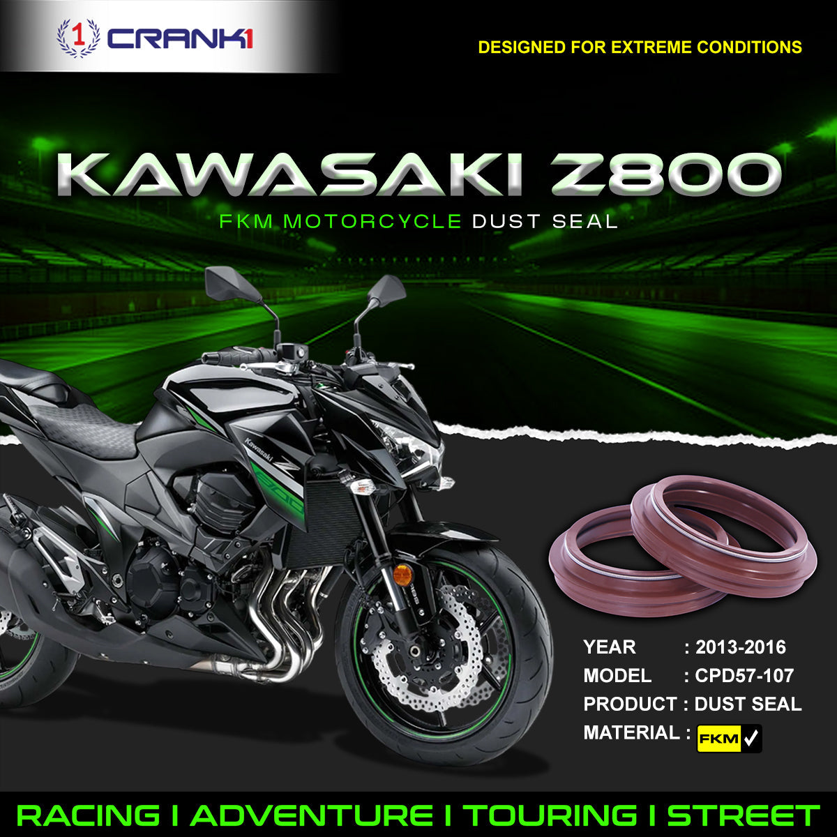 Fork Dust Seals Pair For Kawasaki Z800 2013-2016 - CPD57-107 - CRANK1