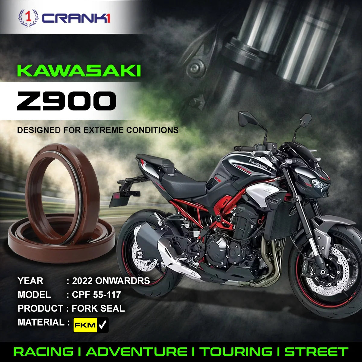 Fork Oil Seals Pair For Kawasaki Z900 2022 Onwards - CPF55-117 - CRANK1