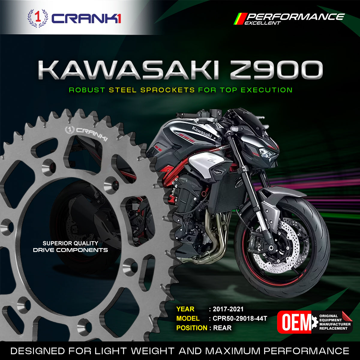 Sprocket For Kawasaki Z900 2017-2021 - Rear - CPR50-29018-44T - CRANK1