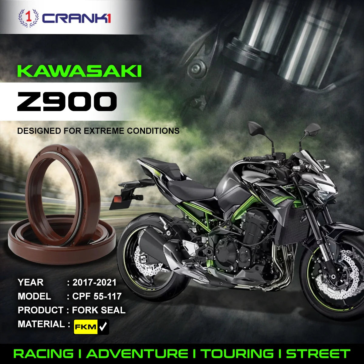 Fork Oil Seals Pair For Kawasaki Z900 2017-2021 - CPF55-117 - CRANK1