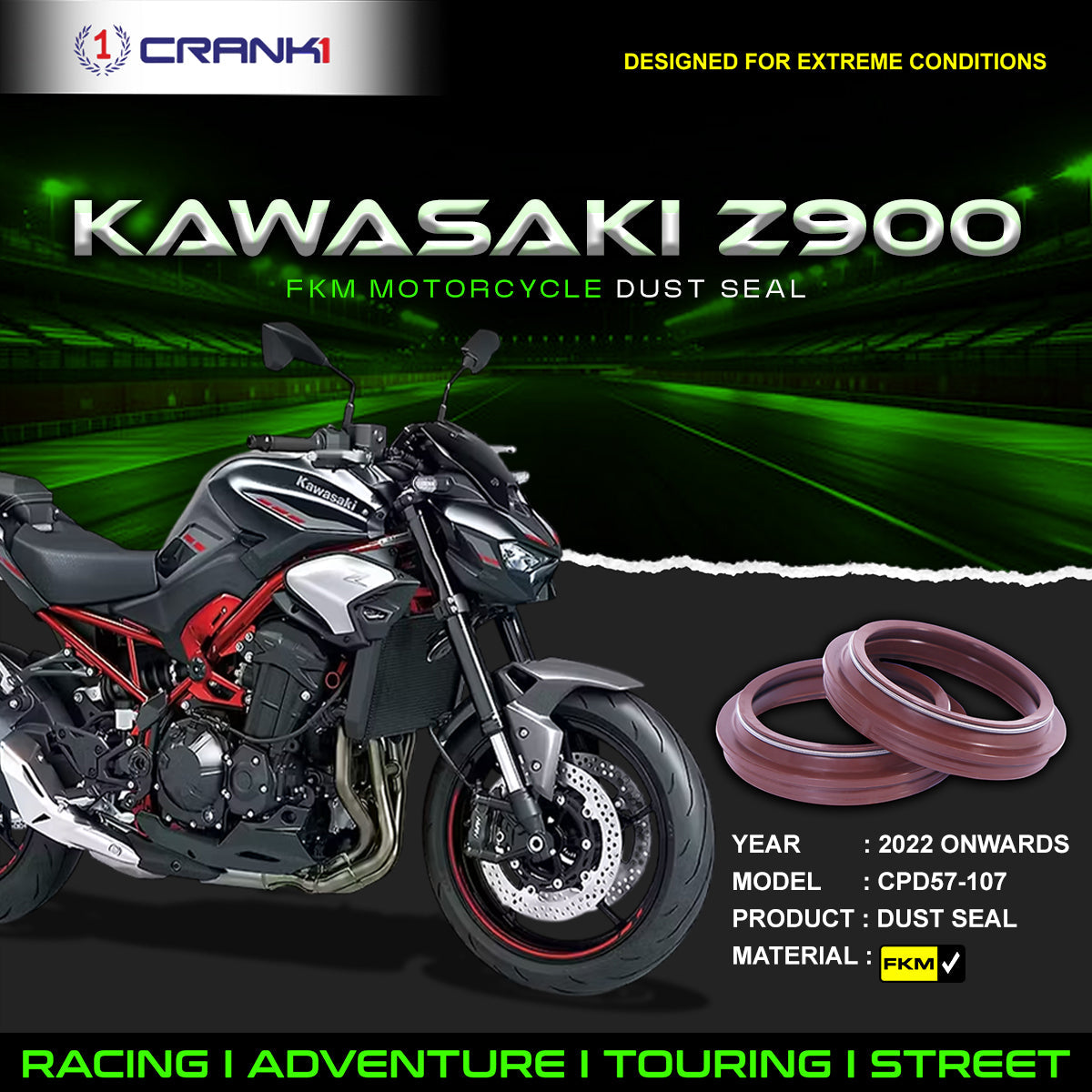 Fork Dust Seals Pair For Kawasaki Z900 2022 Onwards - CPD57-107 - CRANK1